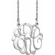 Rhodium-Plated Sterling Silver 20 mm 3-Initial .02 CT Natural Diamond Script Monogram Necklace