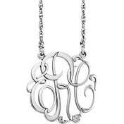 10K and 14K White, Yellow, and Rose Gold .02 CT Natural Diamond Script Monogram Necklace