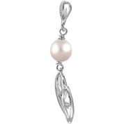 14K White Cultured White Freshwater Pearl Leaf Heart Pendant