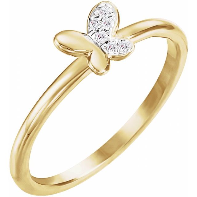 14K Yellow Gold .02 CTW Natural Diamond Butterfly Youth Ring - Elegant Jewelry for Kids