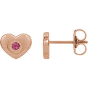 14K Rose Natural Pink Tourmaline Heart Earrings