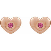 14K Rose Natural Pink Tourmaline Heart Earrings