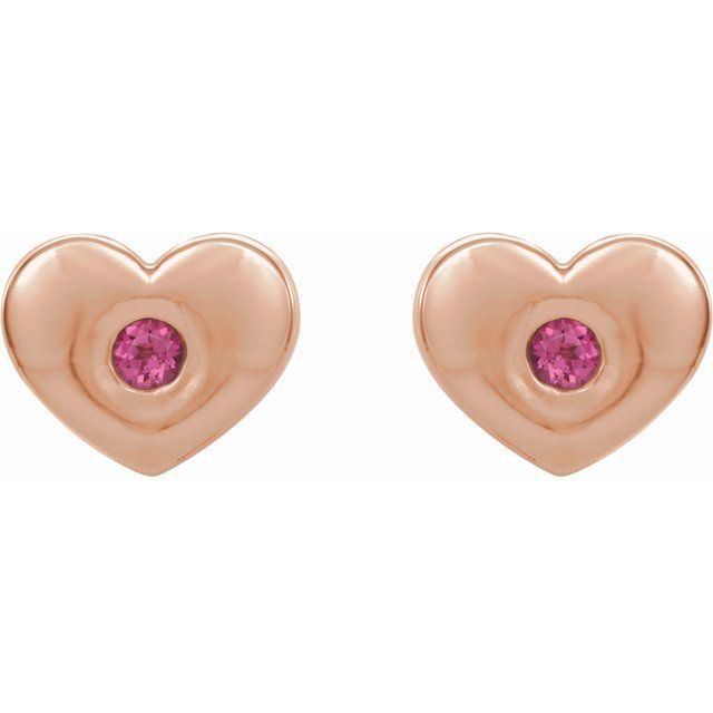 14K Rose Natural Pink Tourmaline Heart Earrings