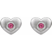 Sterling Silver Natural Pink Tourmaline Heart Earrings
