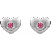 Sterling Silver Natural Pink Tourmaline Heart Earrings