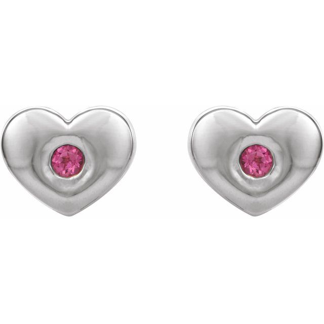 Sterling Silver Natural Pink Tourmaline Heart Earrings