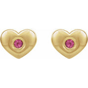 14K Yellow Natural Pink Tourmaline Heart Earrings