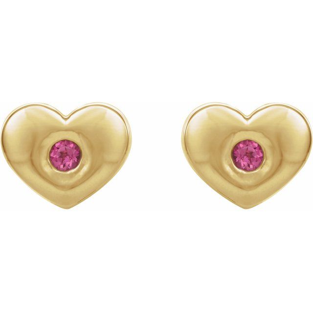 14K Yellow Natural Pink Tourmaline Heart Earrings