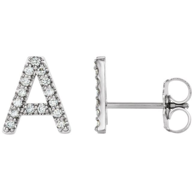Platinum 1/8 CTW Natural Diamond Initial A Earrings