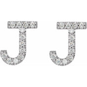 14K White 1/10 CTW Natural Diamond Initial J Earrings