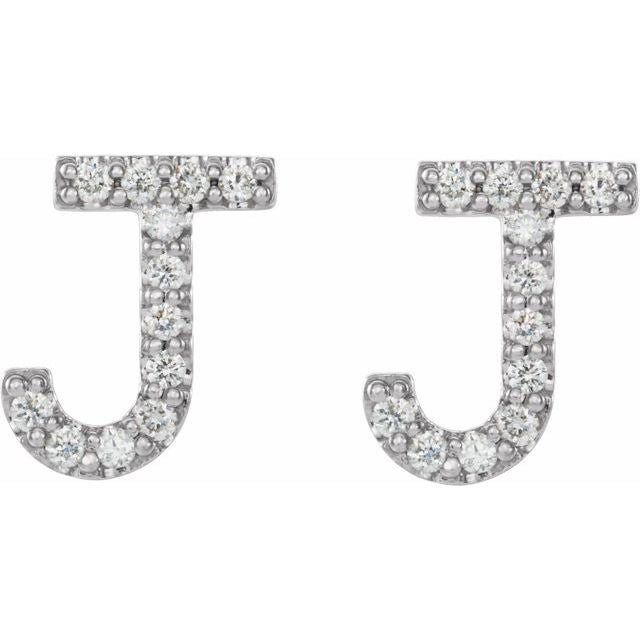 14K White 1/10 CTW Natural Diamond Initial J Earrings