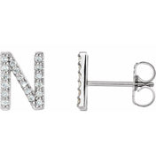 Platinum 1/8 CTW Natural Diamond Initial N Earrings