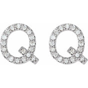 Platinum 1/8 CTW Natural Diamond Initial Q Earrings