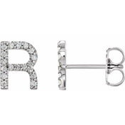 Platinum 1/8 CTW Natural Diamond Initial R Earrings