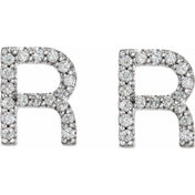 14K White 1/8 CTW Natural Diamond Initial R Earrings