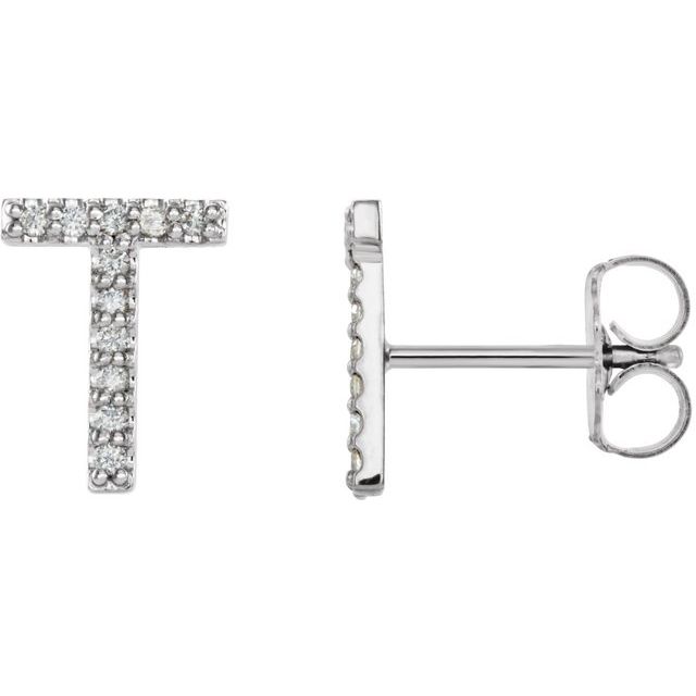14K White 1/10 CTW Natural Diamond Initial T Earrings