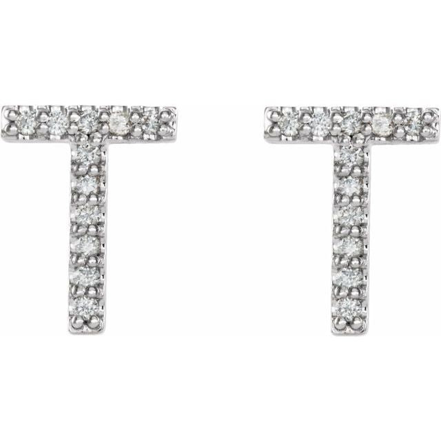 14K White 1/10 CTW Natural Diamond Initial T Earrings