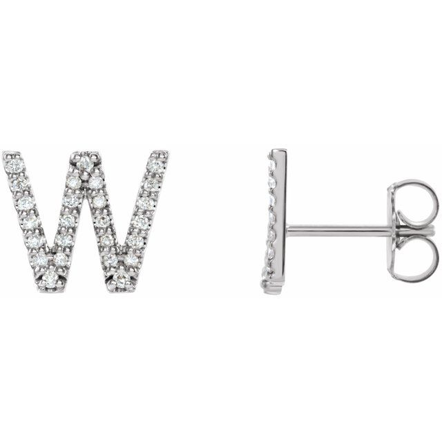 14K White .08 CTW Natural Diamond Initial W Earring