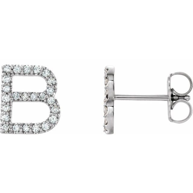 Sterling Silver Initial B Earrings with 1/5 CTW Natural Diamonds