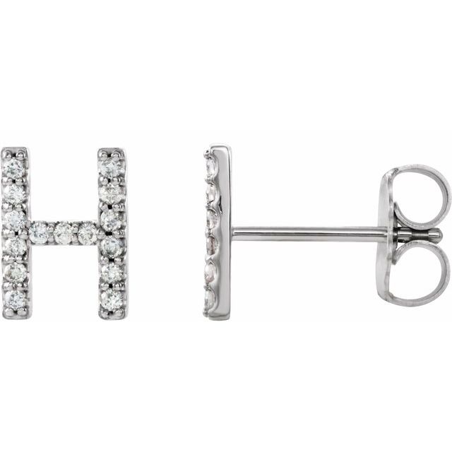 Sterling Silver 1/8 CTW Natural Diamond Initial H Earrings