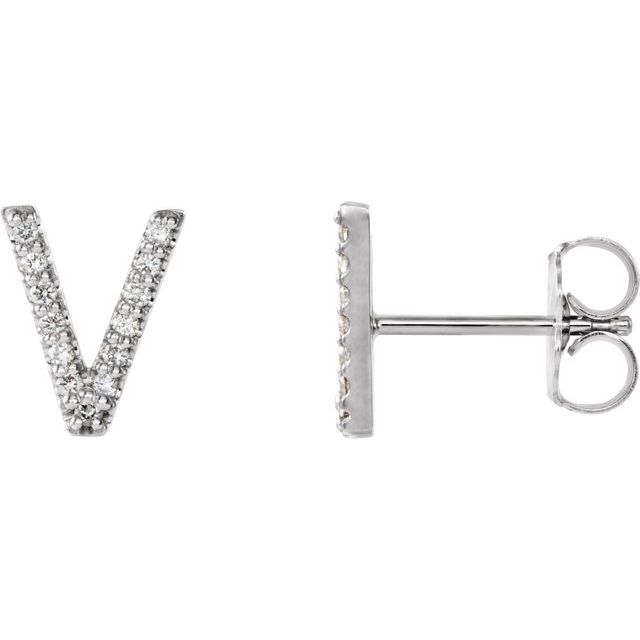 14K White Gold .03 CTW Natural Diamond Initial V Earring - Elegant & Stylish - Motek Jewelry