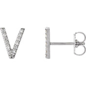 Sterling Silver .07 CTW Natural Diamond Initial V Earrings