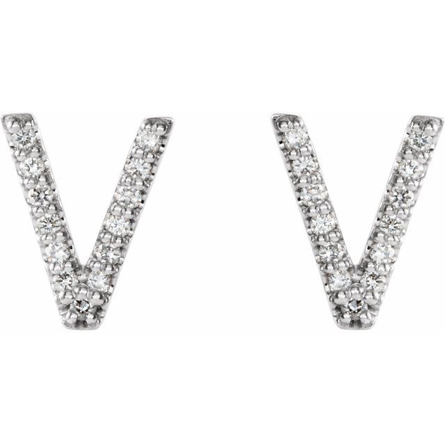 14K White .07 CTW Natural Diamond Initial V Earrings