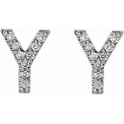 14K White .07 CTW Natural Diamond Initial Y Earrings
