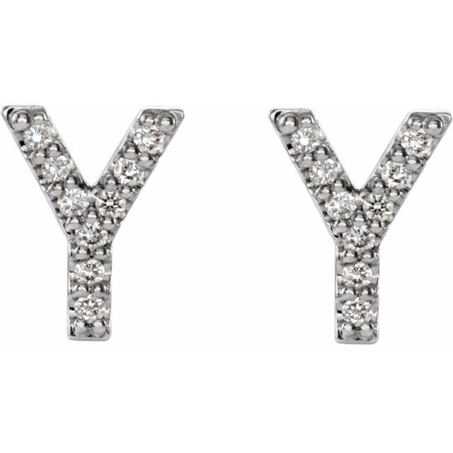 14K White .07 CTW Natural Diamond Initial Y Earrings