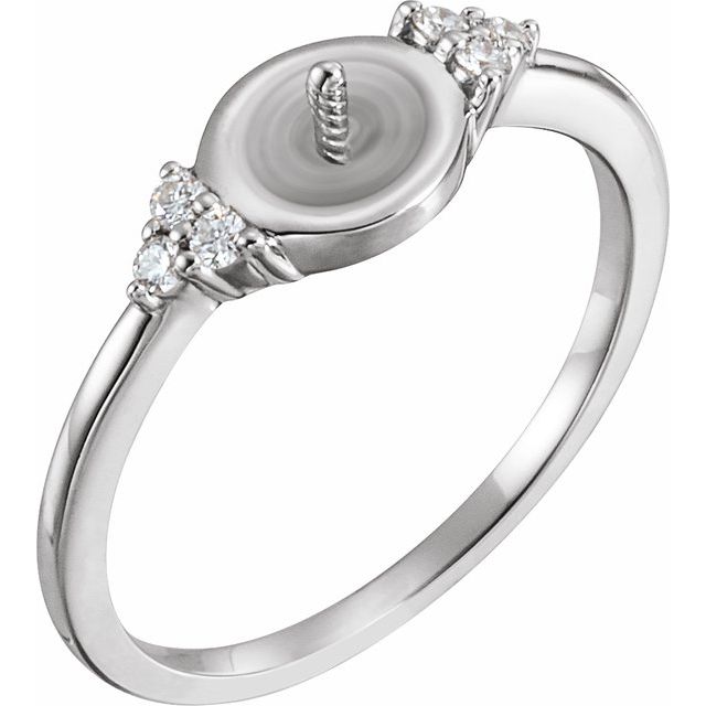 14K White Gold .08 CTW Natural Diamond Semi-Set Ring for 7-7.5 mm Pearl