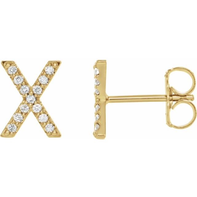 14K Yellow 1/10 CTW Natural Diamond Initial X Earrings
