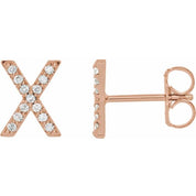 14K Rose .05 CTW Natural Diamond Initial X Earring