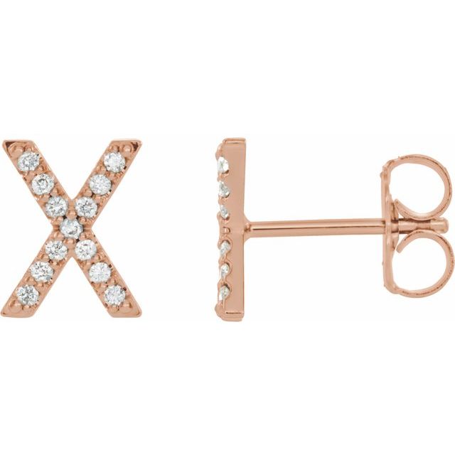 14K Rose .05 CTW Natural Diamond Initial X Earring