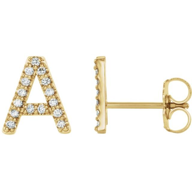 14K Yellow Gold 1/8 CTW Natural Diamond Initial A Earrings