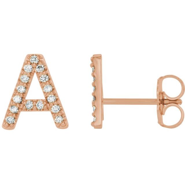 14K Rose Gold 1/8 CTW Natural Diamond Initial A Earrings
