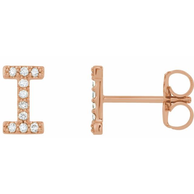 14K Rose Gold .04 CTW Natural Diamond Initial I Earring - Elegant Personalized Jewelry - Motek Jewelry