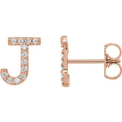 14K Rose .05 CTW Natural Diamond Initial J Earring