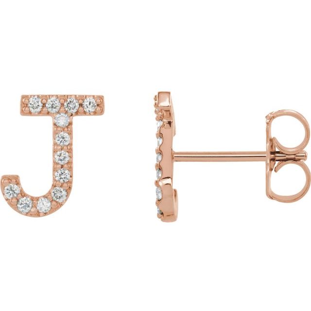 14K Rose .05 CTW Natural Diamond Initial J Earring