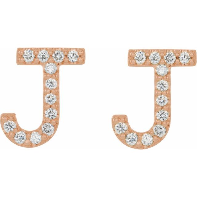 14K Rose 1/10 CTW Natural Diamond Initial J Earrings