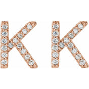 14K Rose 1/8 CTW Natural Diamond Initial K Earrings