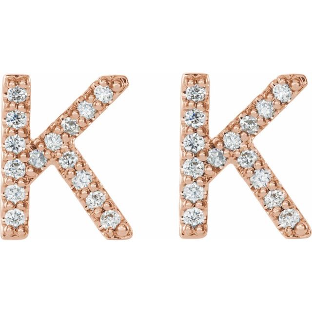 14K Rose 1/8 CTW Natural Diamond Initial K Earrings
