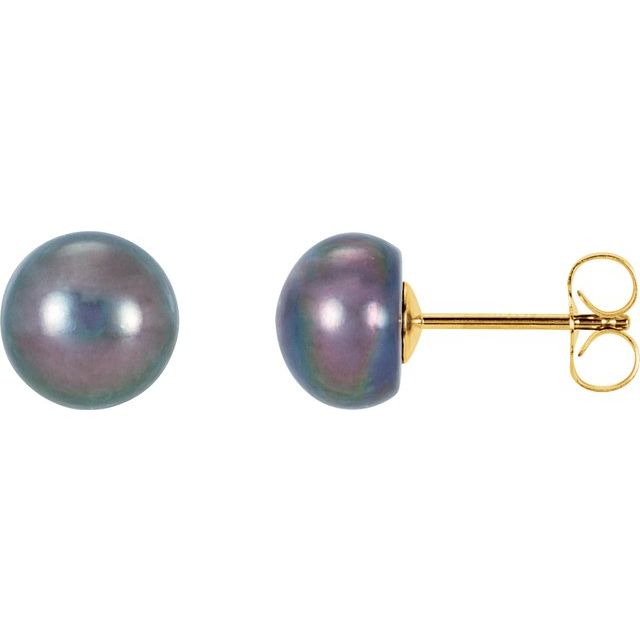 14K Yellow Panache? Cultured Black Freshwater Pearl Stud Earrings