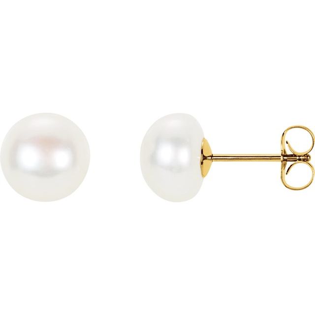 14K Yellow Panache? Cultured White Freshwater Pearl Stud Earrings