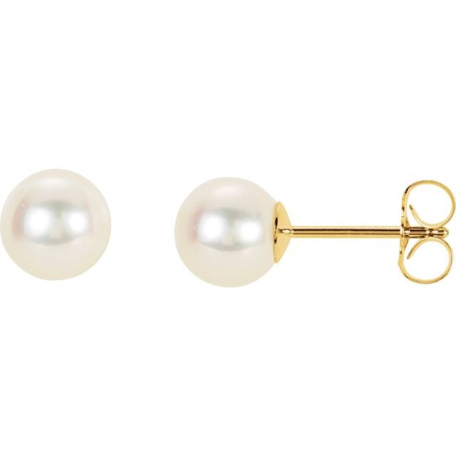 14K Yellow Panache? Cultured White Freshwater Pearl Stud Earrings