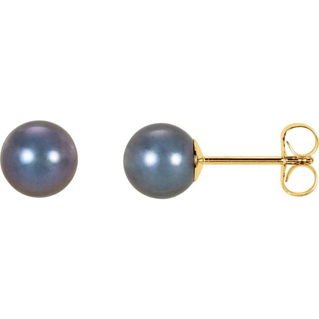 14K Yellow Panache? Cultured Black Freshwater Pearl Stud Earrings