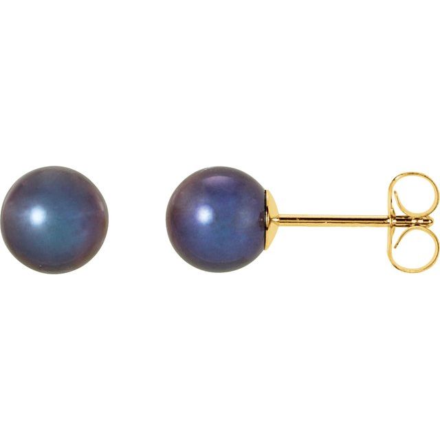 14K Yellow Panache? Cultured Black Freshwater Pearl Stud Earrings