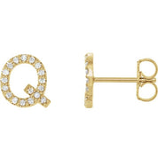 14K Yellow .07 CTW Natural Diamond Initial Q Earring