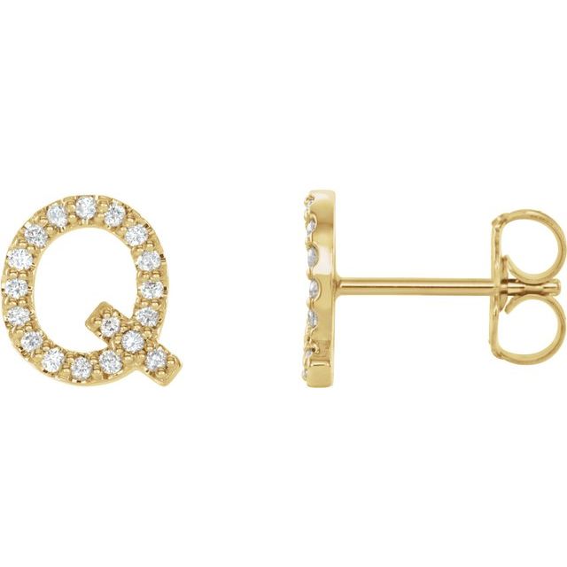 14K Yellow .07 CTW Natural Diamond Initial Q Earring
