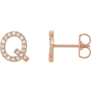 14K Rose .07 CTW Natural Diamond Initial Q Earring