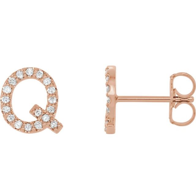 14K Rose .07 CTW Natural Diamond Initial Q Earring